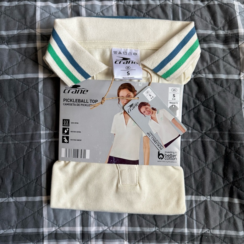 Crane Pickleball Top with Green and Blue Stripes NWT Sz S